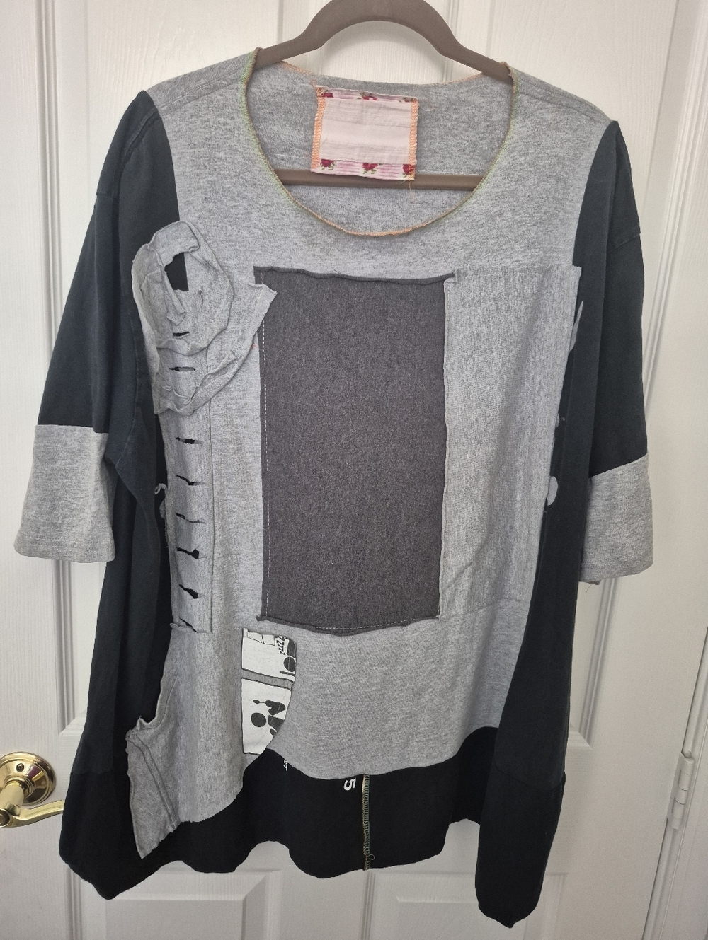 Gray and Charcoal Patchwork Tunic Top Oversized 2x